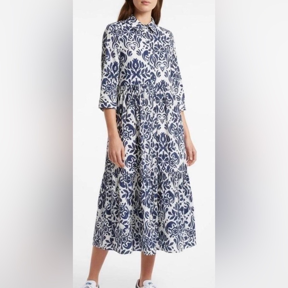 ZARA PRINTED FLORAL BUTTON FRONT MAXI DRESS, SIZE XL.